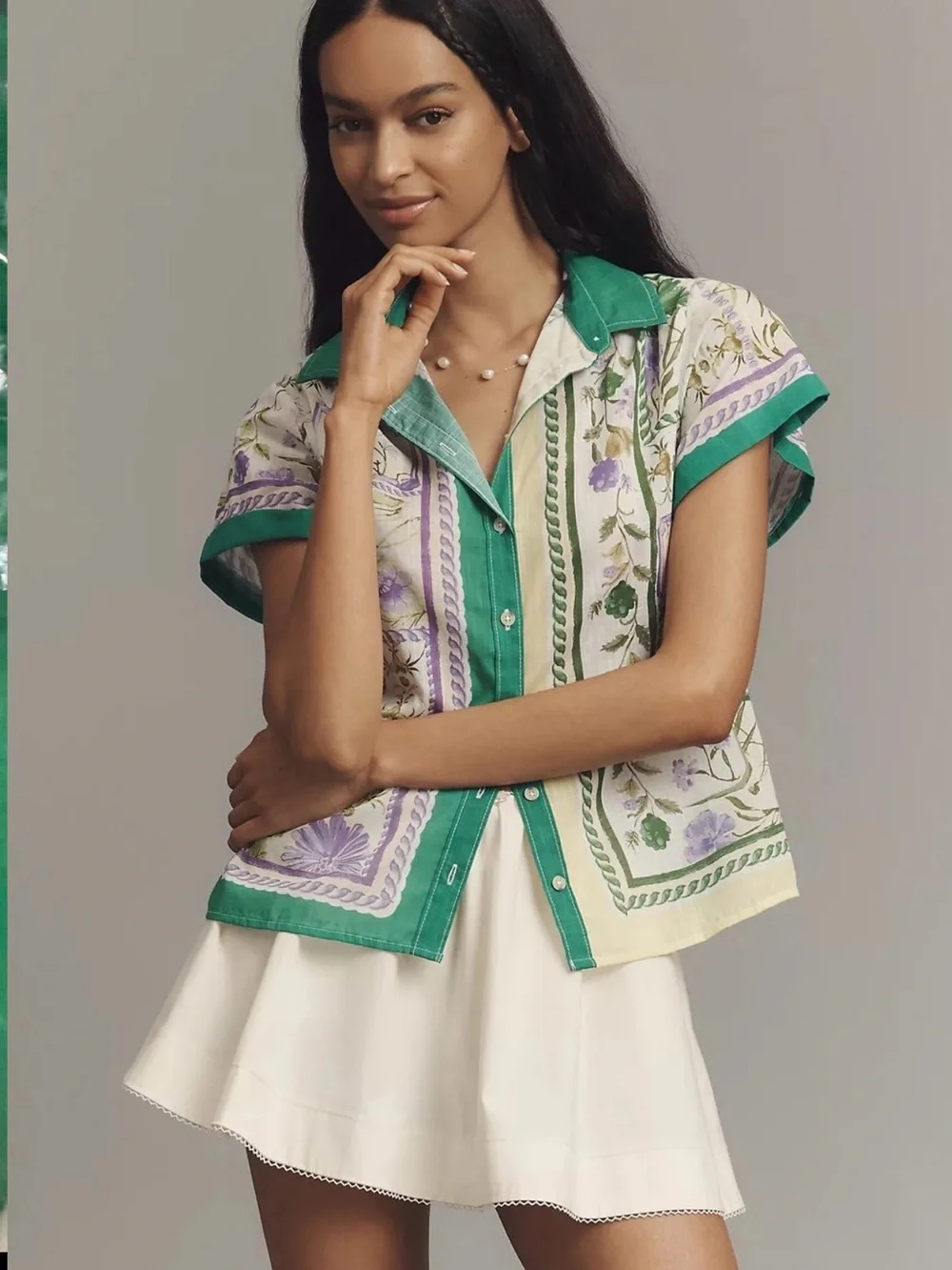 Maeve Anthropologie Surf Shirt NWT L Green Floral - Picture 1 of 9